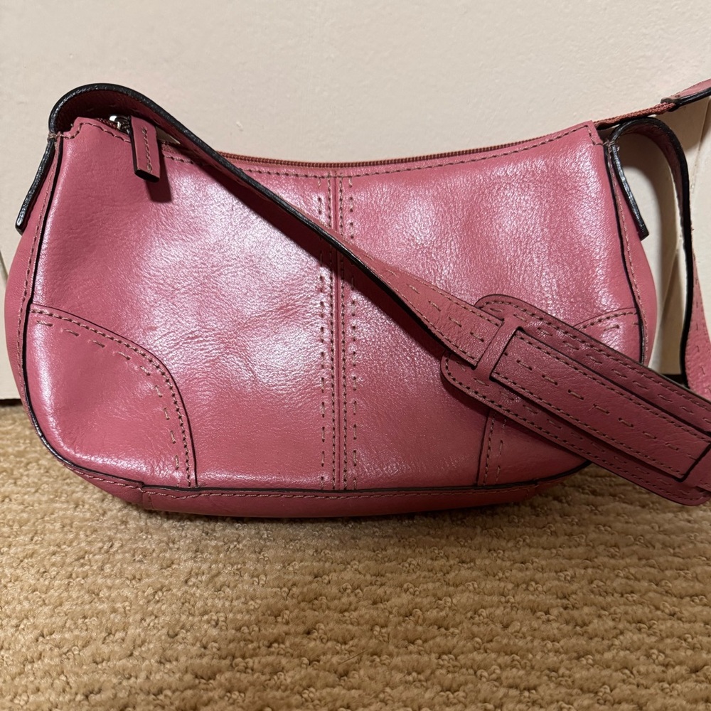 Dusty Rose Genuine Leather Shoulder Bag with Strap